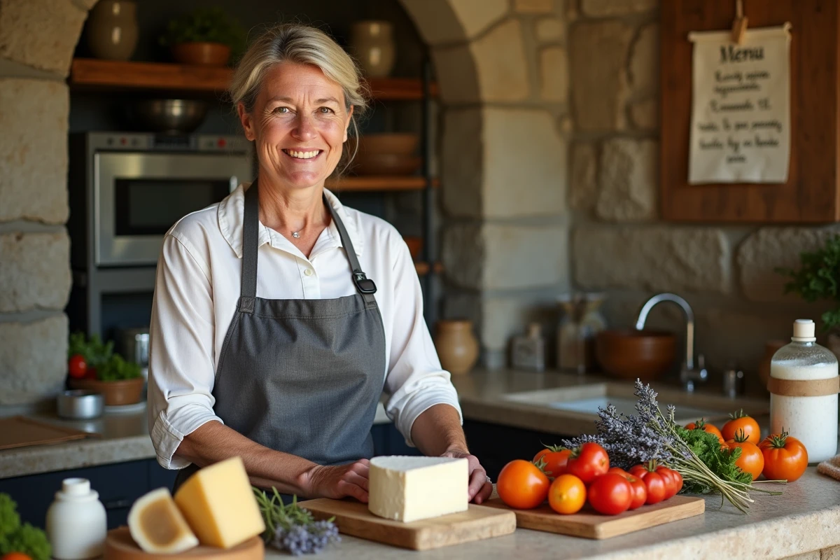 Cheffe cuisinière française valorisant les produits du terroir régional dans sa cuisine