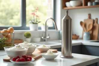 Siphon à crème en inox sur plan de travail moderne