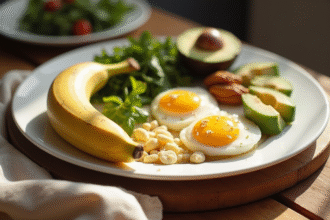Banane mûre sur une assiette avec repas keto sain