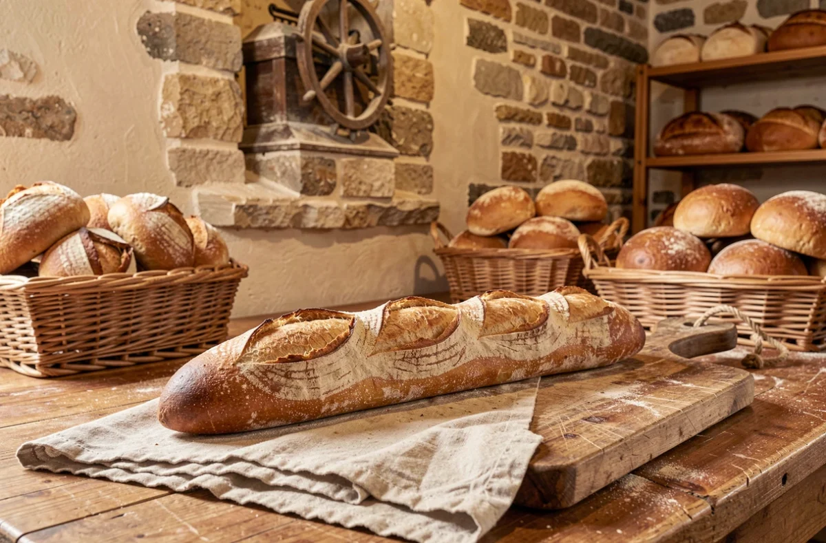 Baguette de tradition artisanale et pains de campagne exposés à La Meulière à Chalon-sur-Saône
