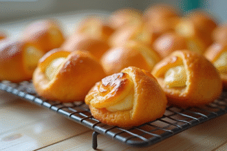 Choux pâtisserie dorés sur grille en daylight