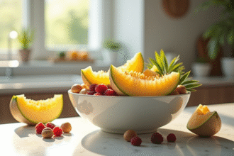 Plan de cuisine moderne avec melons et noix