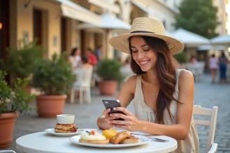 Jeune femme souriante au brunch à Hyères