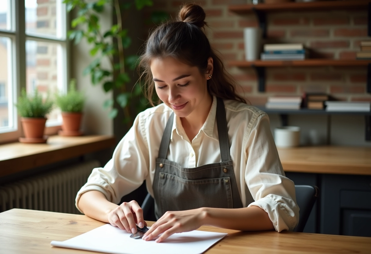 Jeune femme vérifiant la lame d