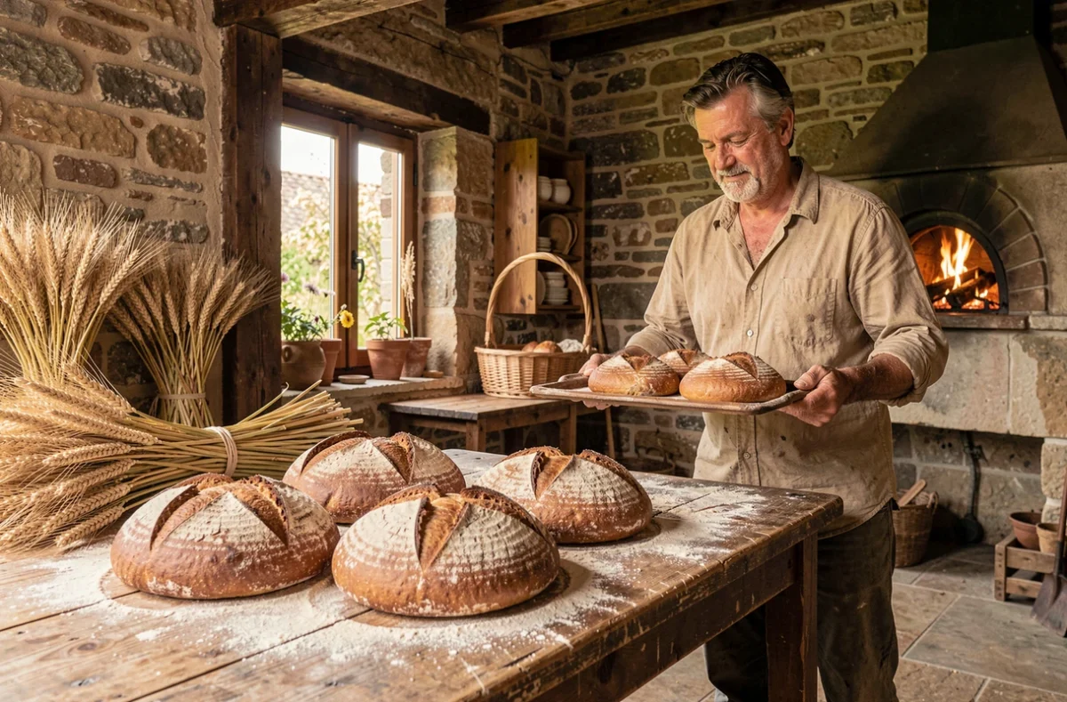 Pain fermier artisanal sorti du four à bois à la Ferme de l'Aubette et du Cheval Gris à Chambain