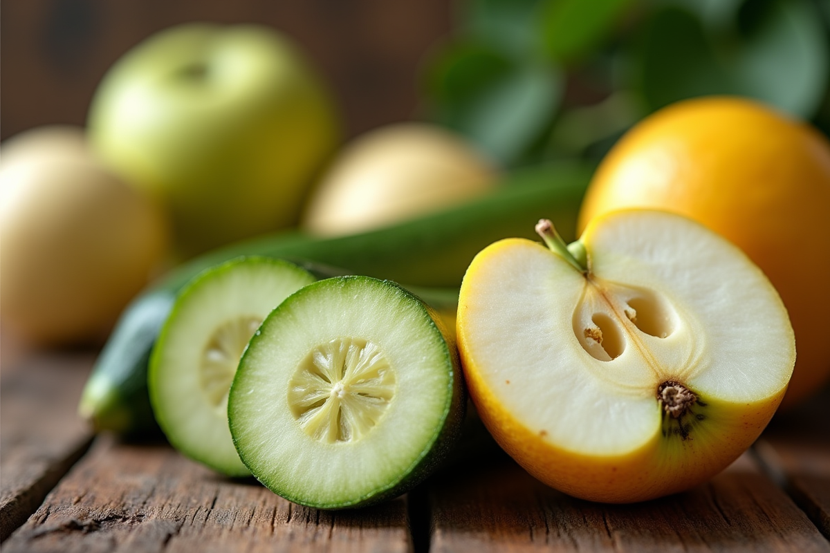 Fruits Zletter tranchés sur table en bois rustic