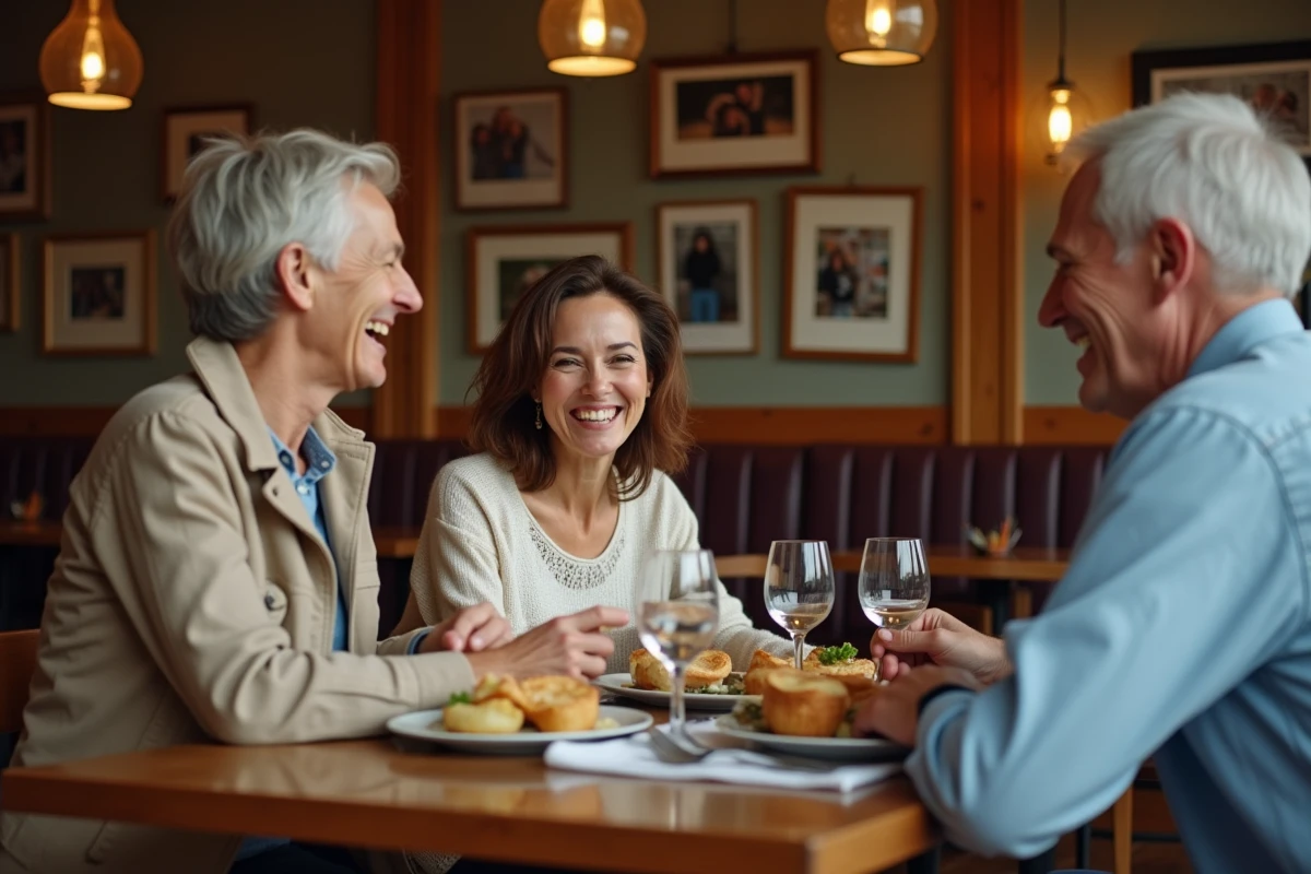 Groupe de clients dégustant des plats traditionnels