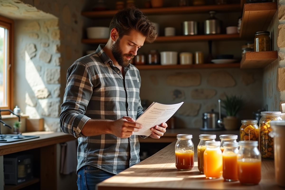 Jeune homme vérifiant des bocaux dans une cave à fermentation