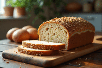 Pain multigrains tranché sur planche en bois rustique