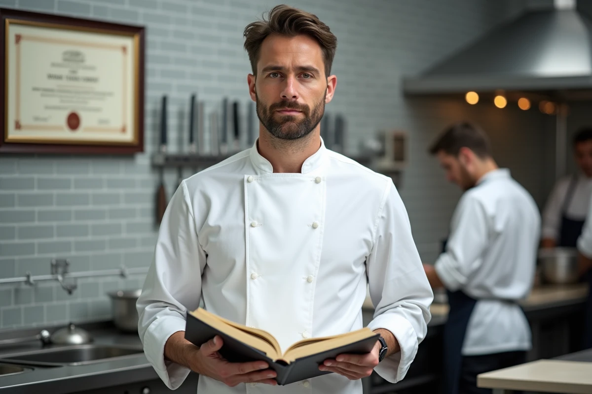 Jeune chef français diplômé dans une école de cuisine professionnelle de renom