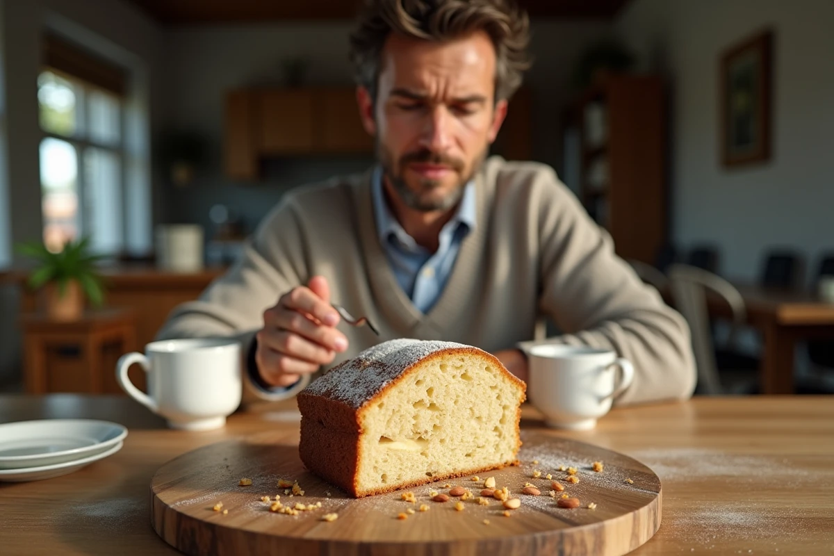 Partage d un gâteau aux amandes tranché sur une planche en bois