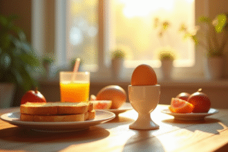 Petit déjeuner ensoleillé avec toast et jus d'orange