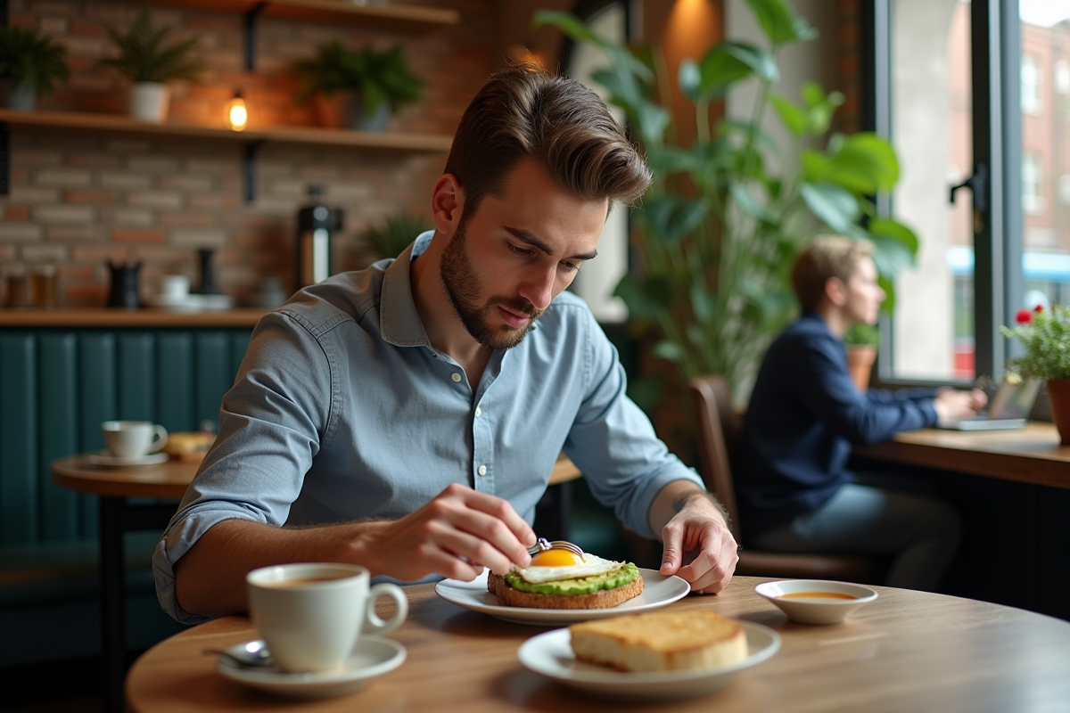 Jeune homme préparant un toast à l
