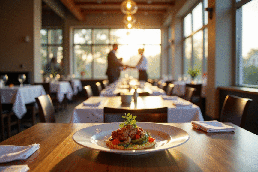 Intérieur élégant d'un restaurant à Rennes avec lumière naturelle