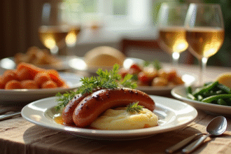Table de fête avec boudin blanc en plat principal